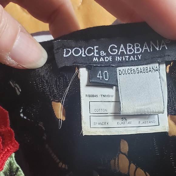 Dolce & Gabbana Black Lace Top with Red Floral Embroidery - Picture 6 of 7